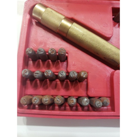 38pc AUTOMATIC LETTER / NUMBER STAMPER PUNCH SET Stamp Spring Loaded Brass Handl - Picture 2 of 4